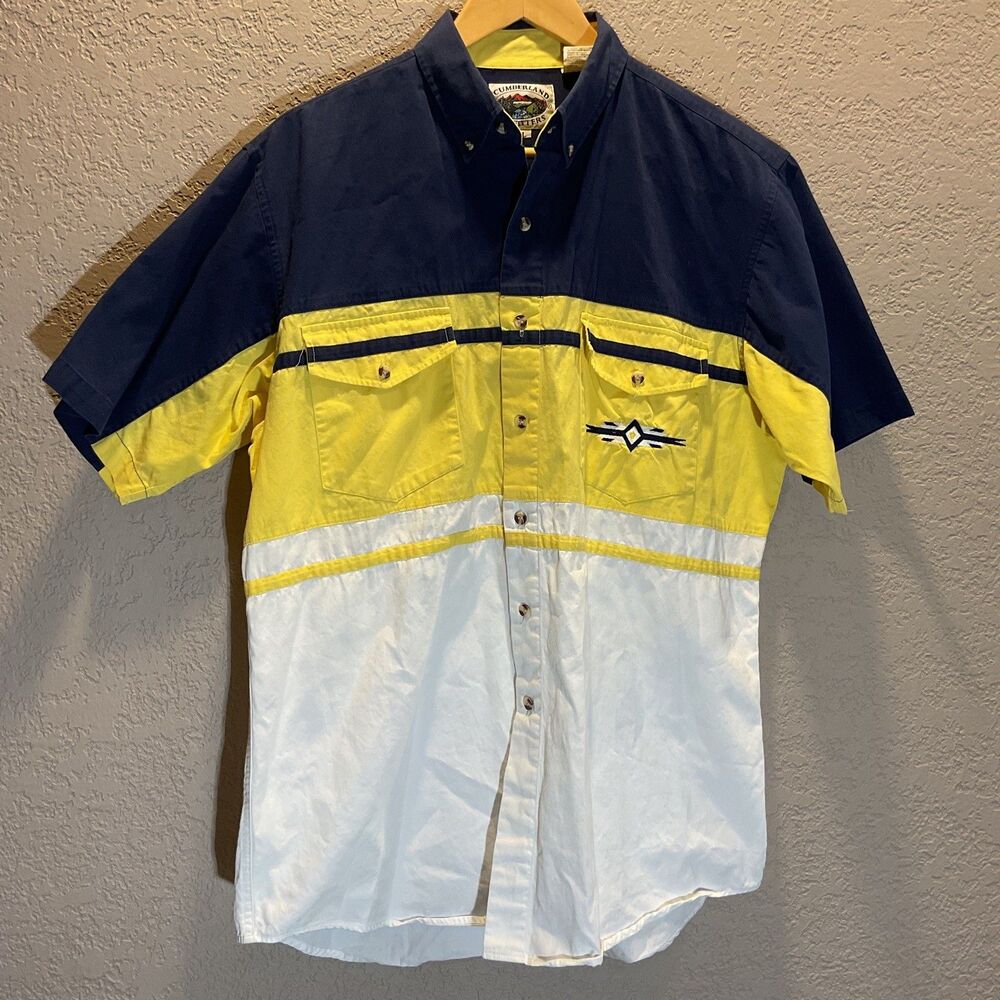 Vtg Cumberland Outfitters Shirt Mens L Western Colorblock Cowboy Button Down